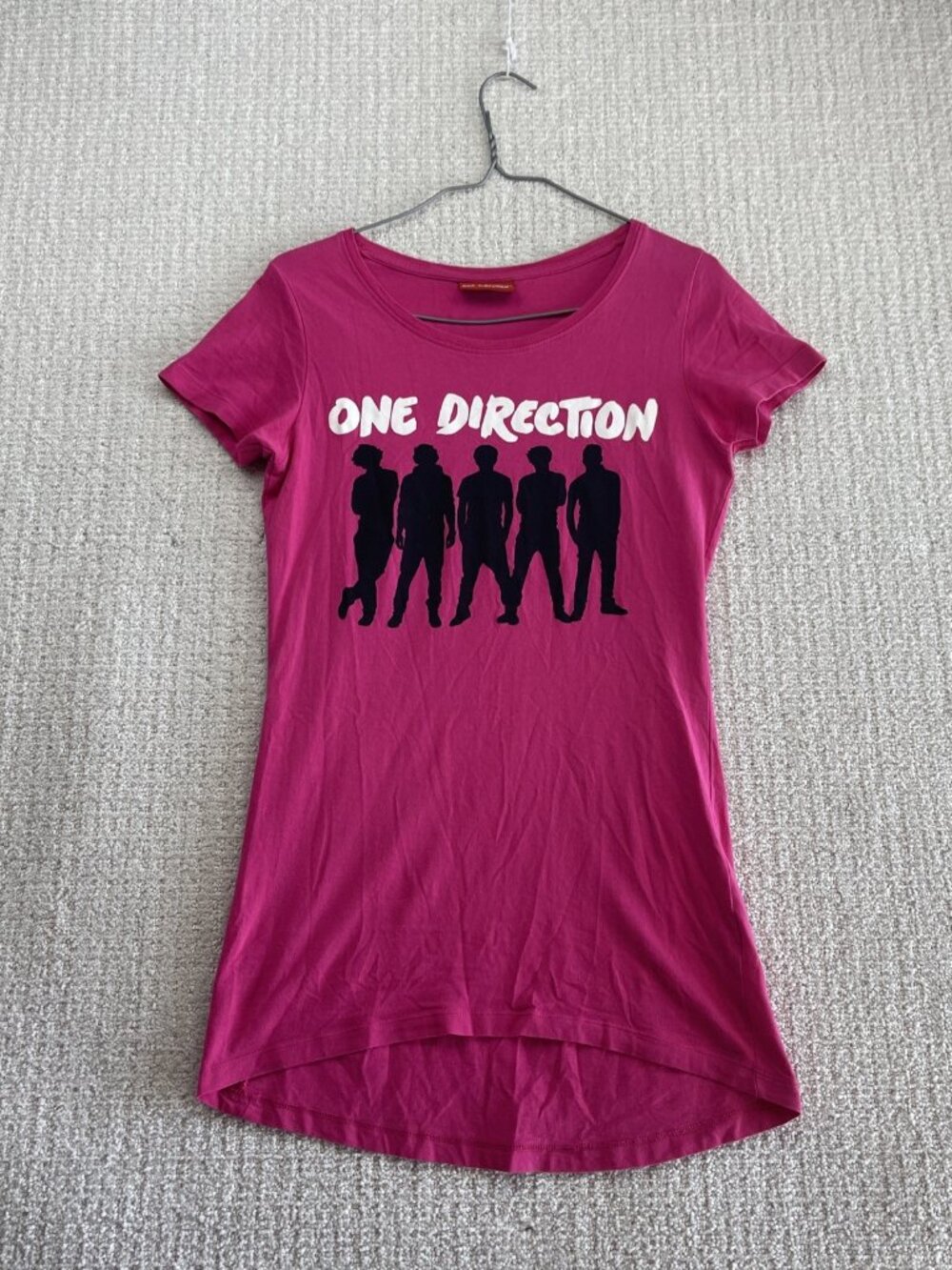 Y2K One Direction Fitted Bodycon Graphics Tee Shirt Coquette Pink 2012 Sz S/M
